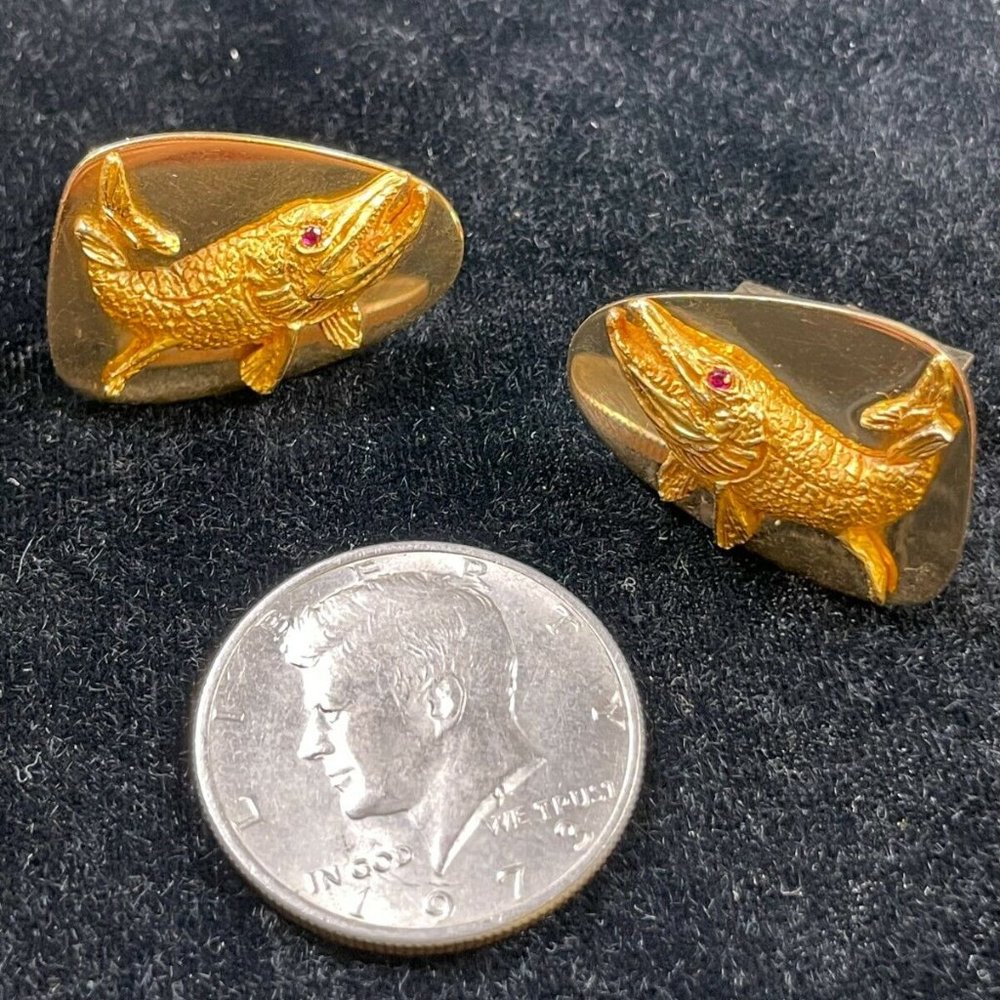 Tiffany & Co 14k Gold Barracuda with Ruby Eye Designer Cufflinks 28.9g (R005)